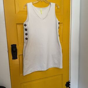 Betabrand Admiral Button Shift Dress Coconut Cream M Petite